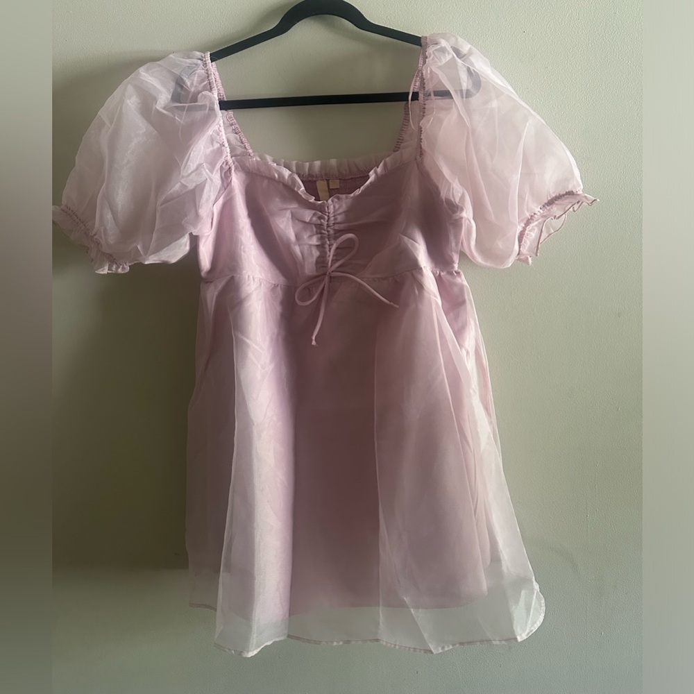 Elegant Pink Puff Sleeve Baby Doll Dress Size XL NWT